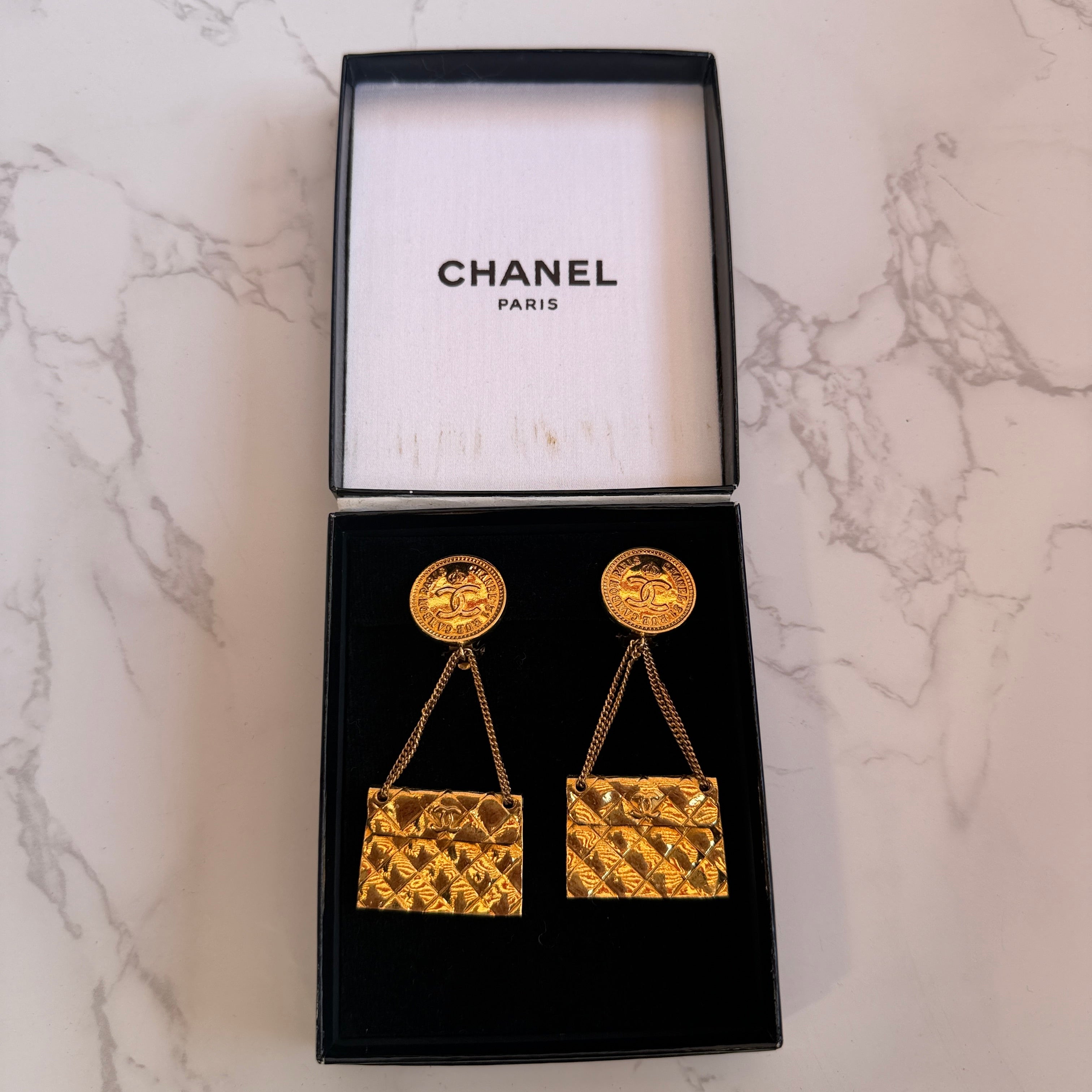 Chanel flap bag earrings 24k goldplated