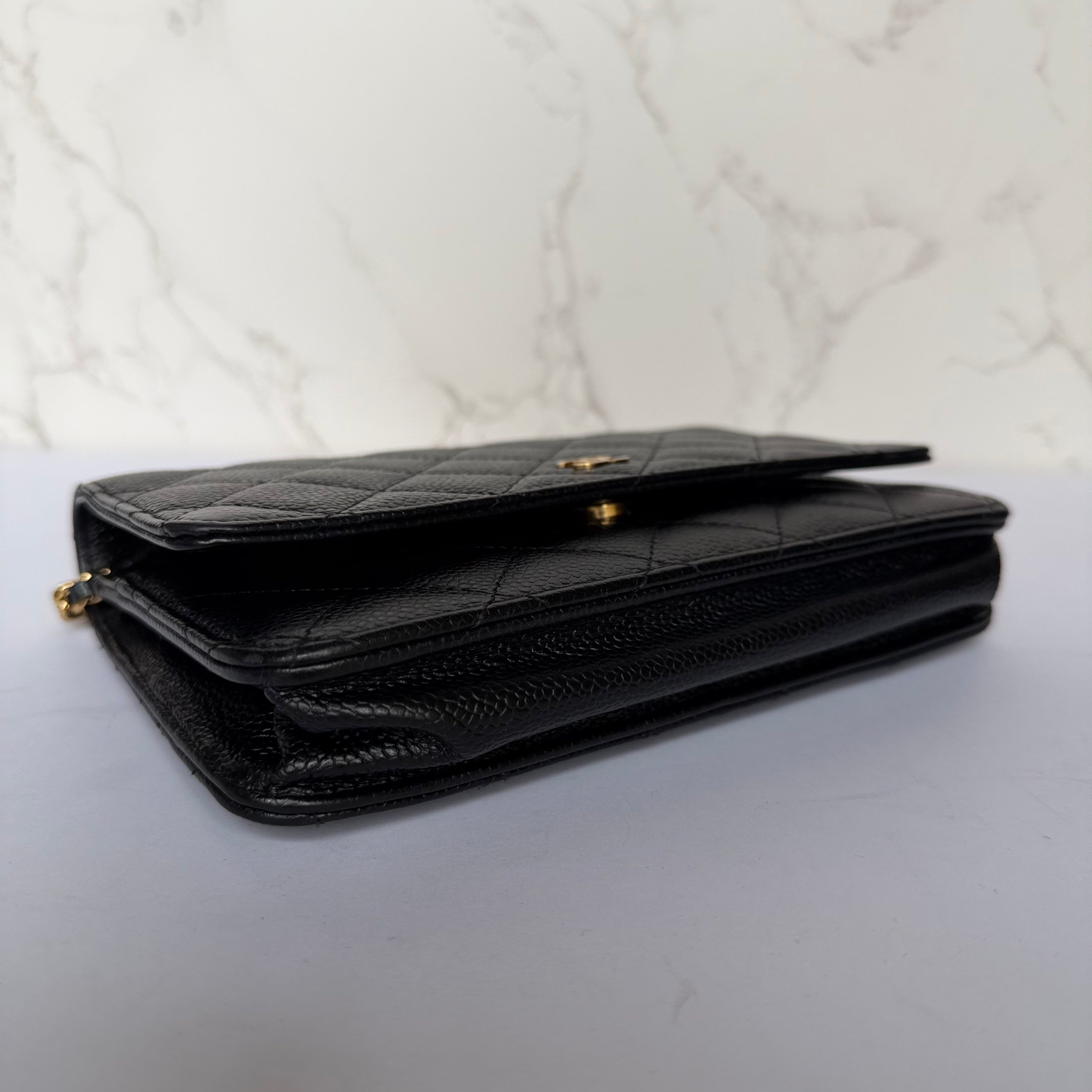 Chanel black caviar wallet on chain