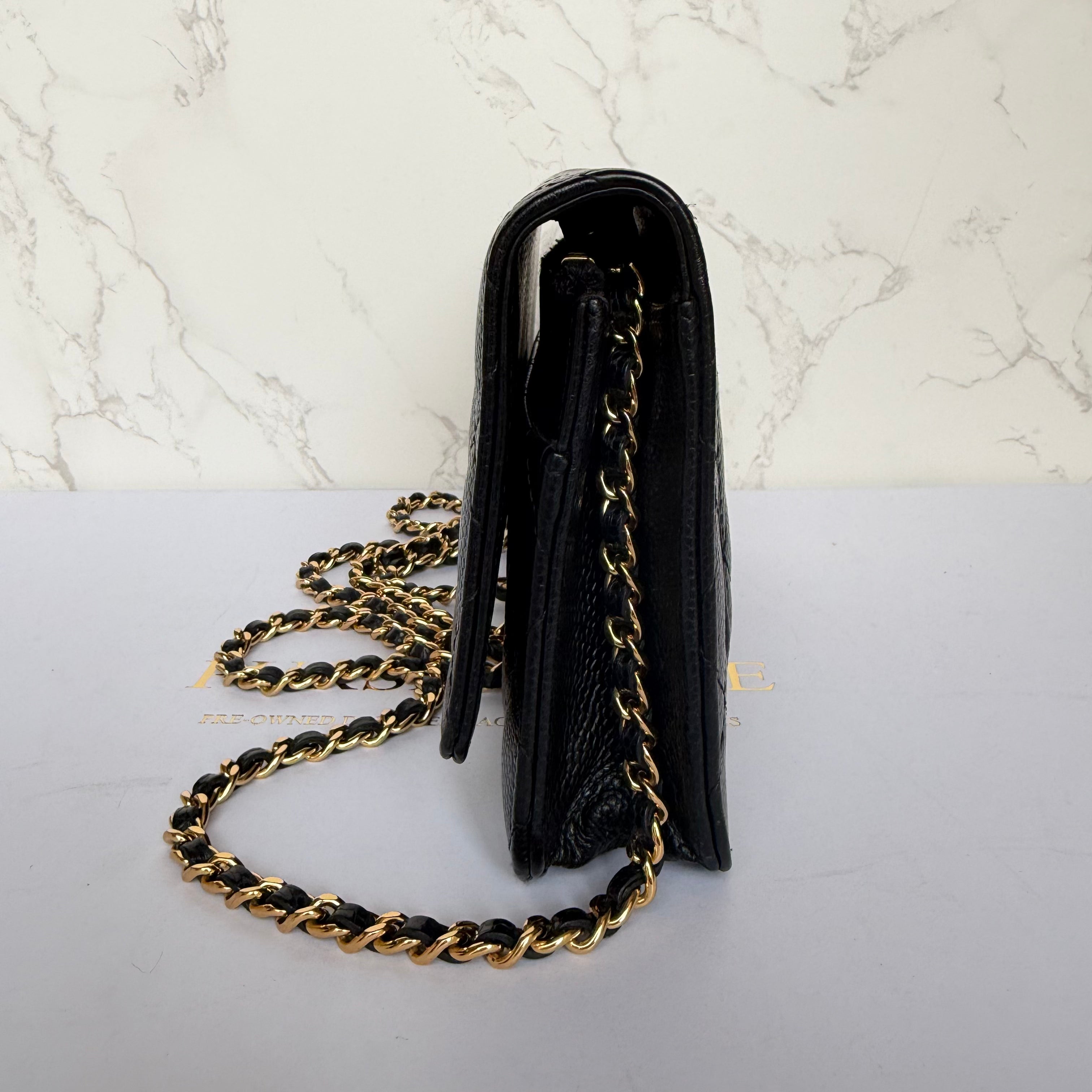 Chanel black caviar wallet on chain