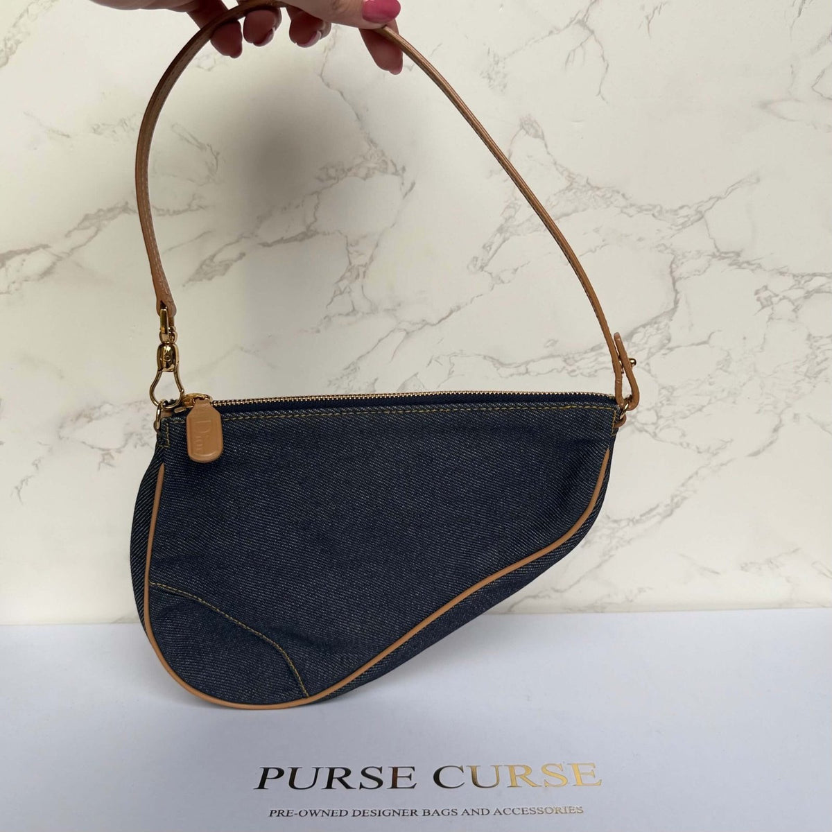 Christian Dior denim saddle pochette pre owned front