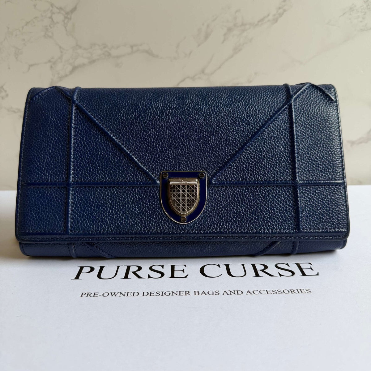 Dior Diorama WOC blue leather crossbody wearing style