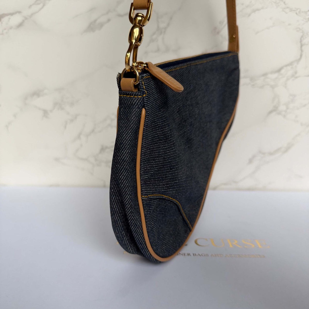 Dior denim saddle pochette side