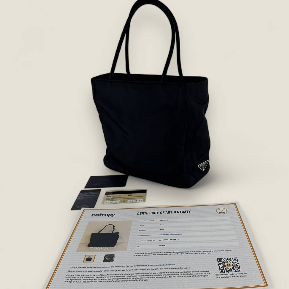 Entrupy certificate Prada bag nylon black