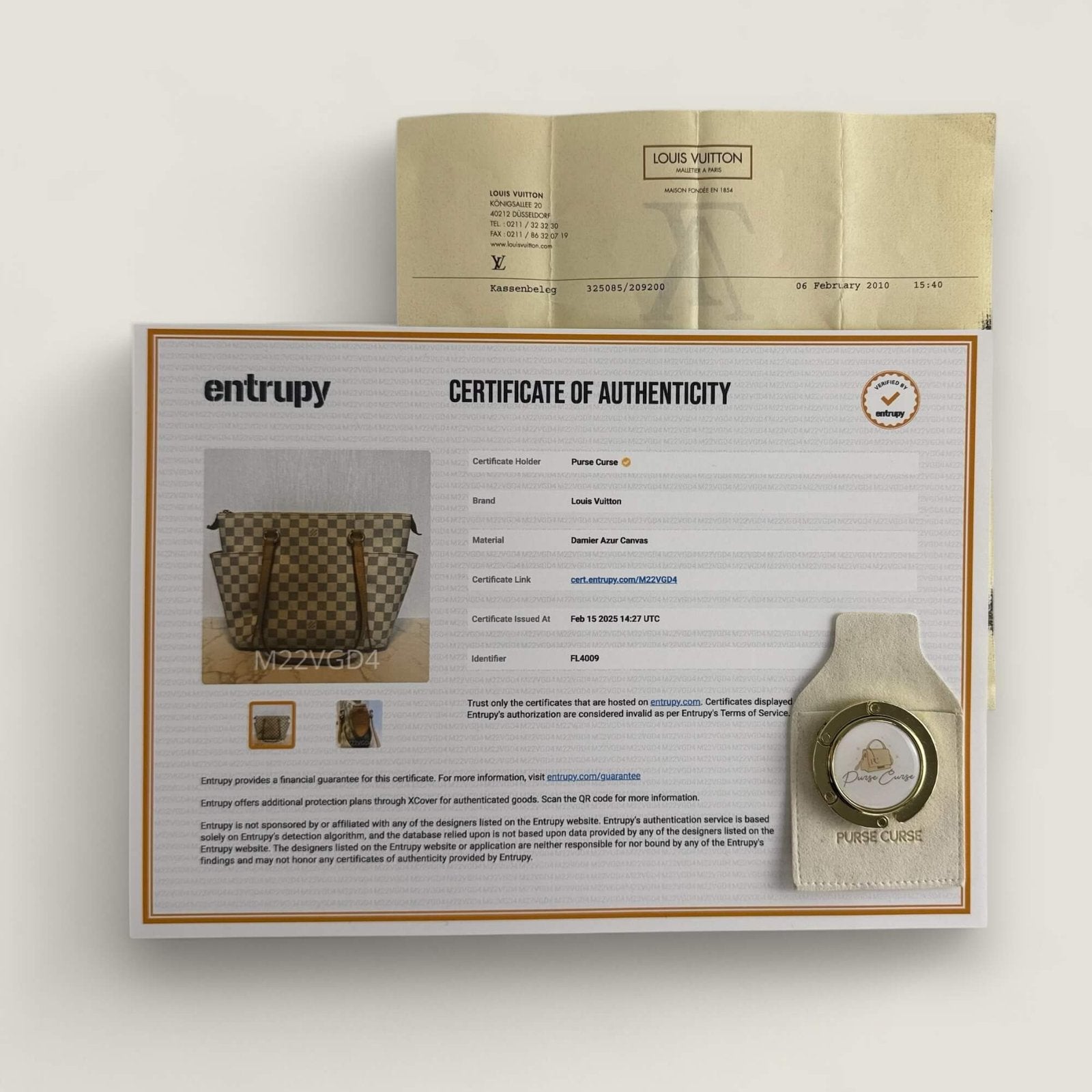 Entrupy certificate and original invoice Louis Vuitton