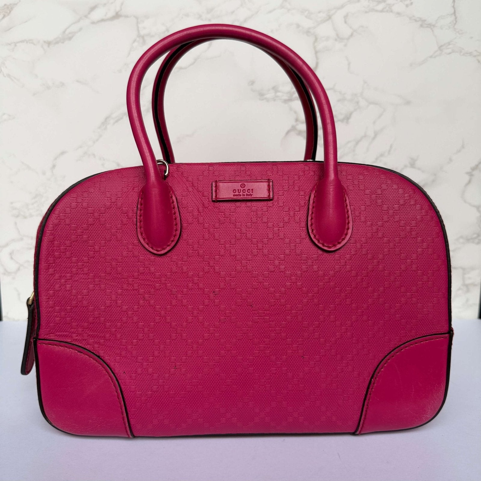Gucci Diamanté Bright Leather Satchel pink front