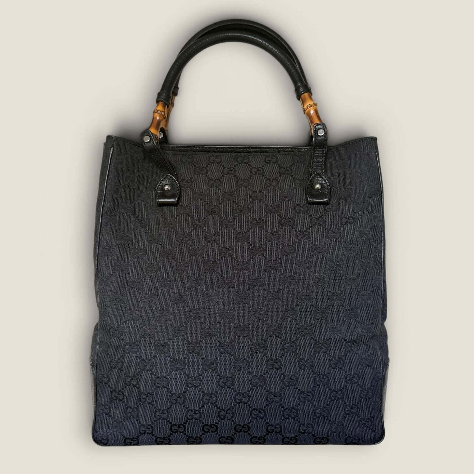 Gucci GG Supreme canvas bamboo tote black