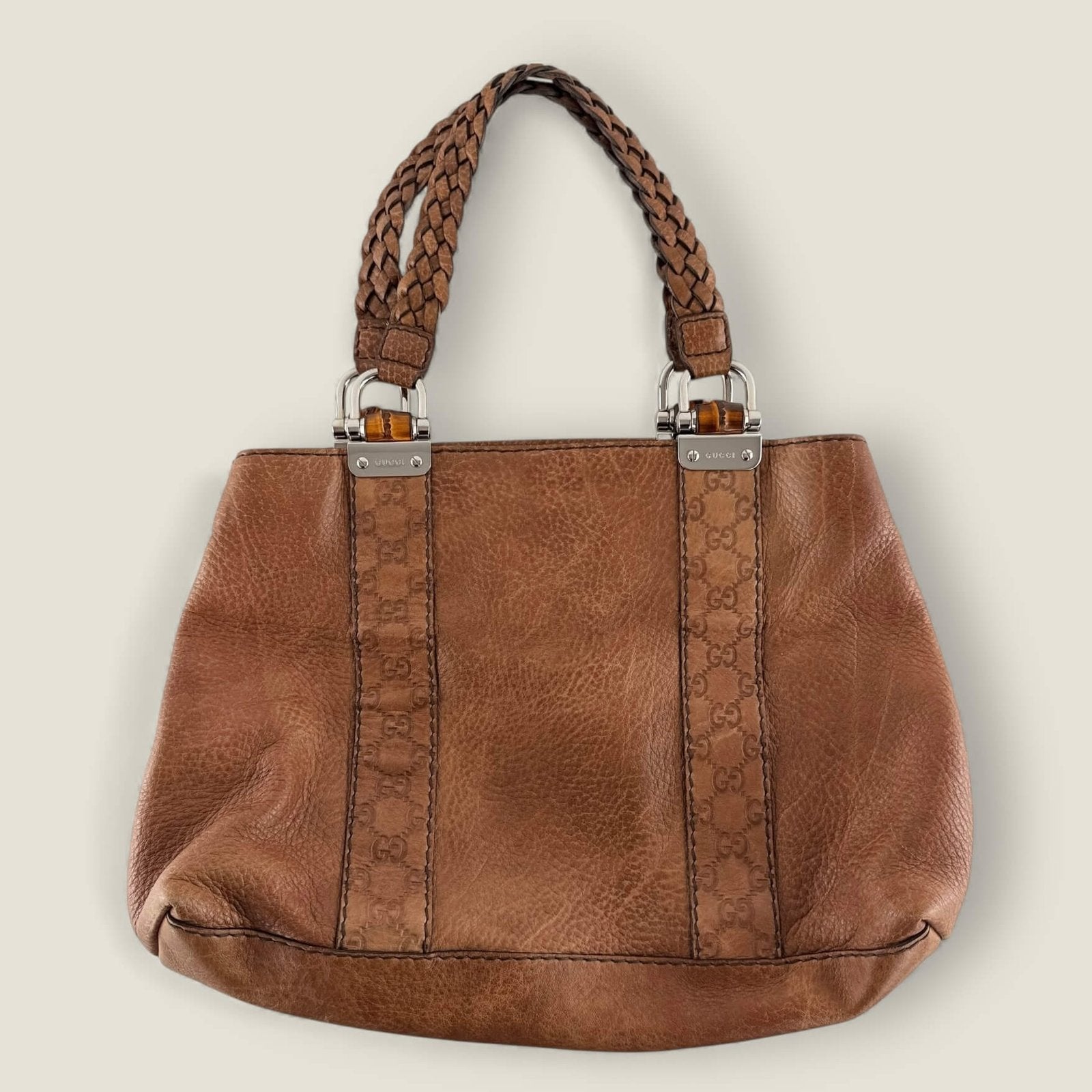 Gucci bamboo libeccio handtas bruin leer voorkant