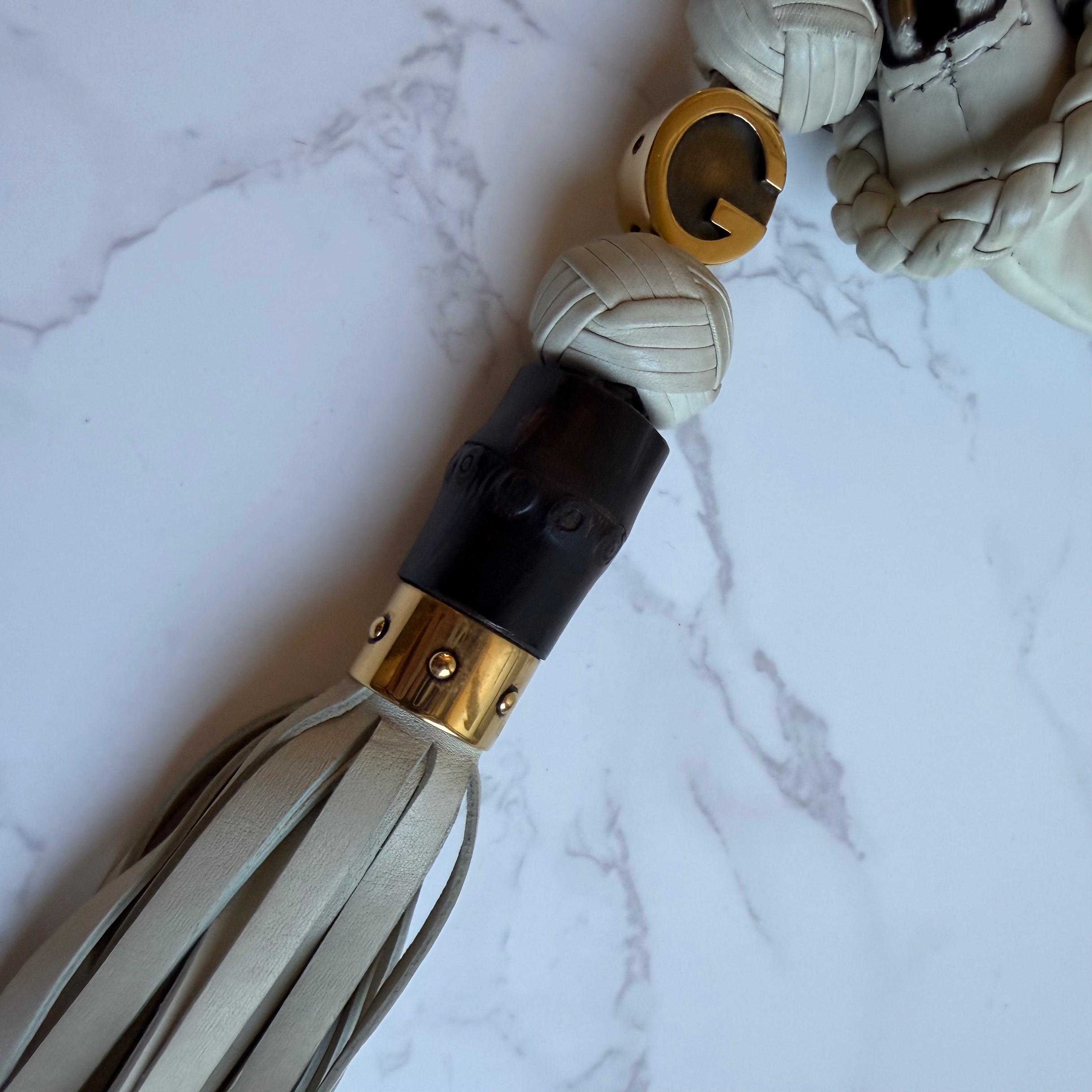 Gucci beige leather tote with tassel and bamboo detail
