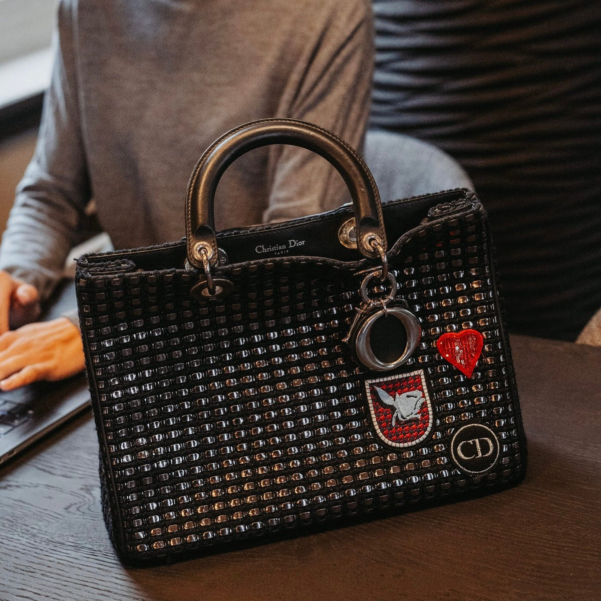 Purse Curse Dior medium metallic tweed patch Diorissimo satchel