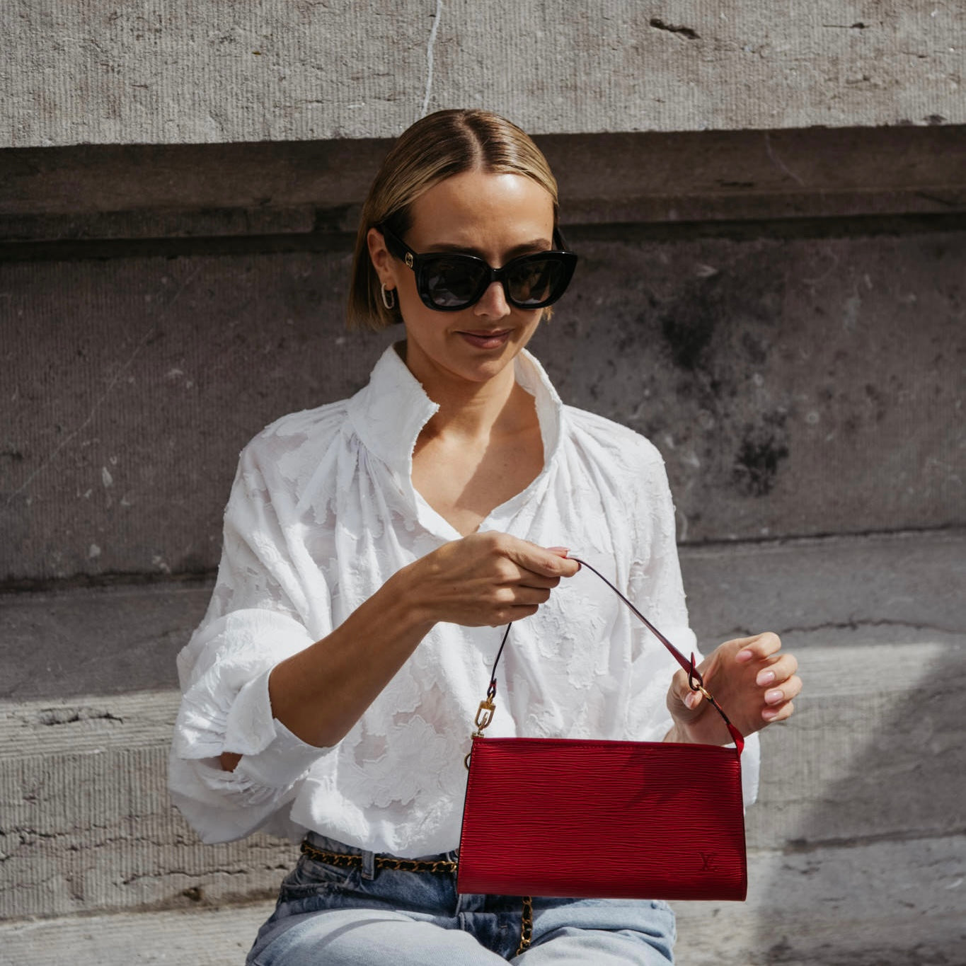 Louis Vuitton vintage pochette accessories red epi leather