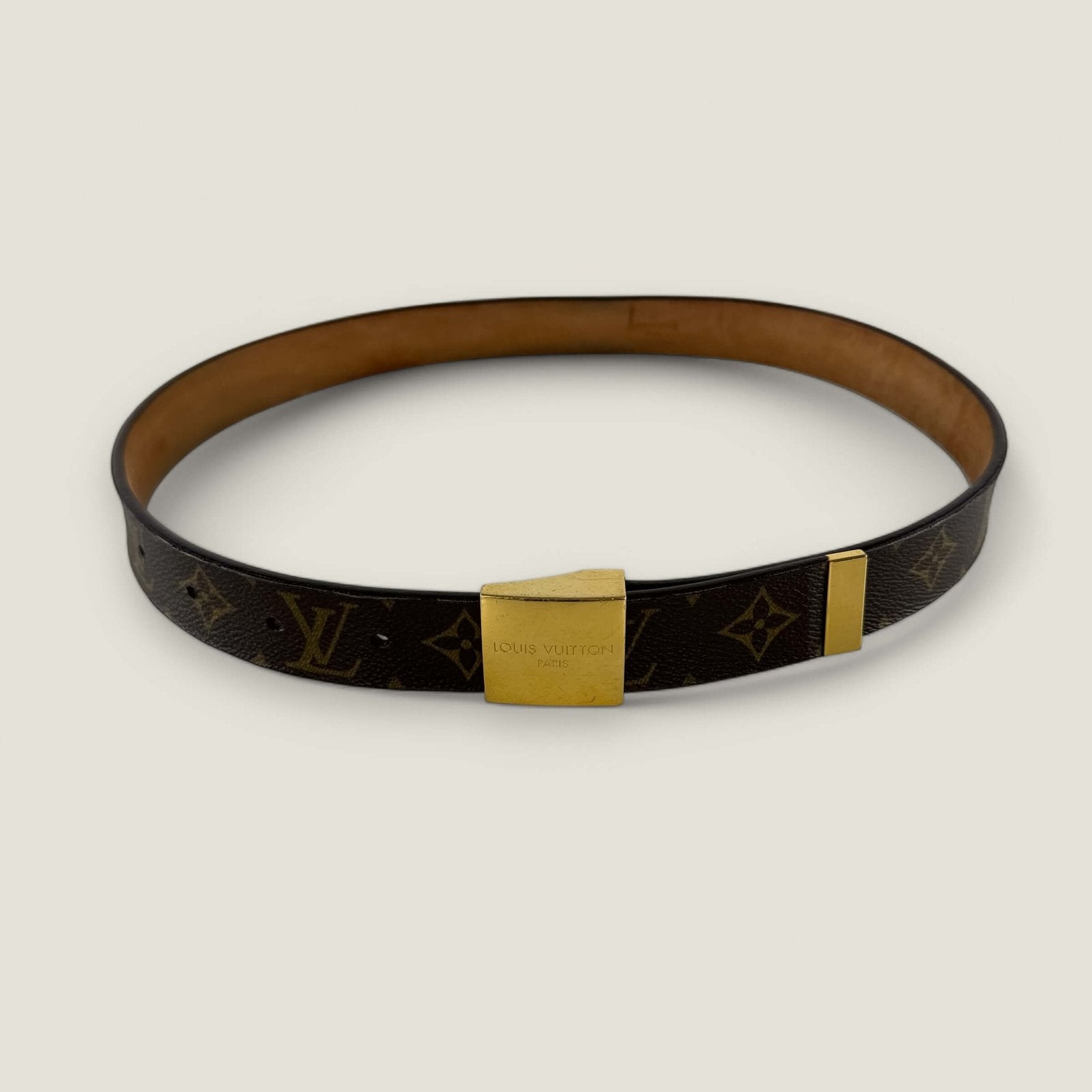 Original Louis Vuitton belt monogram canvas leather gold hardware