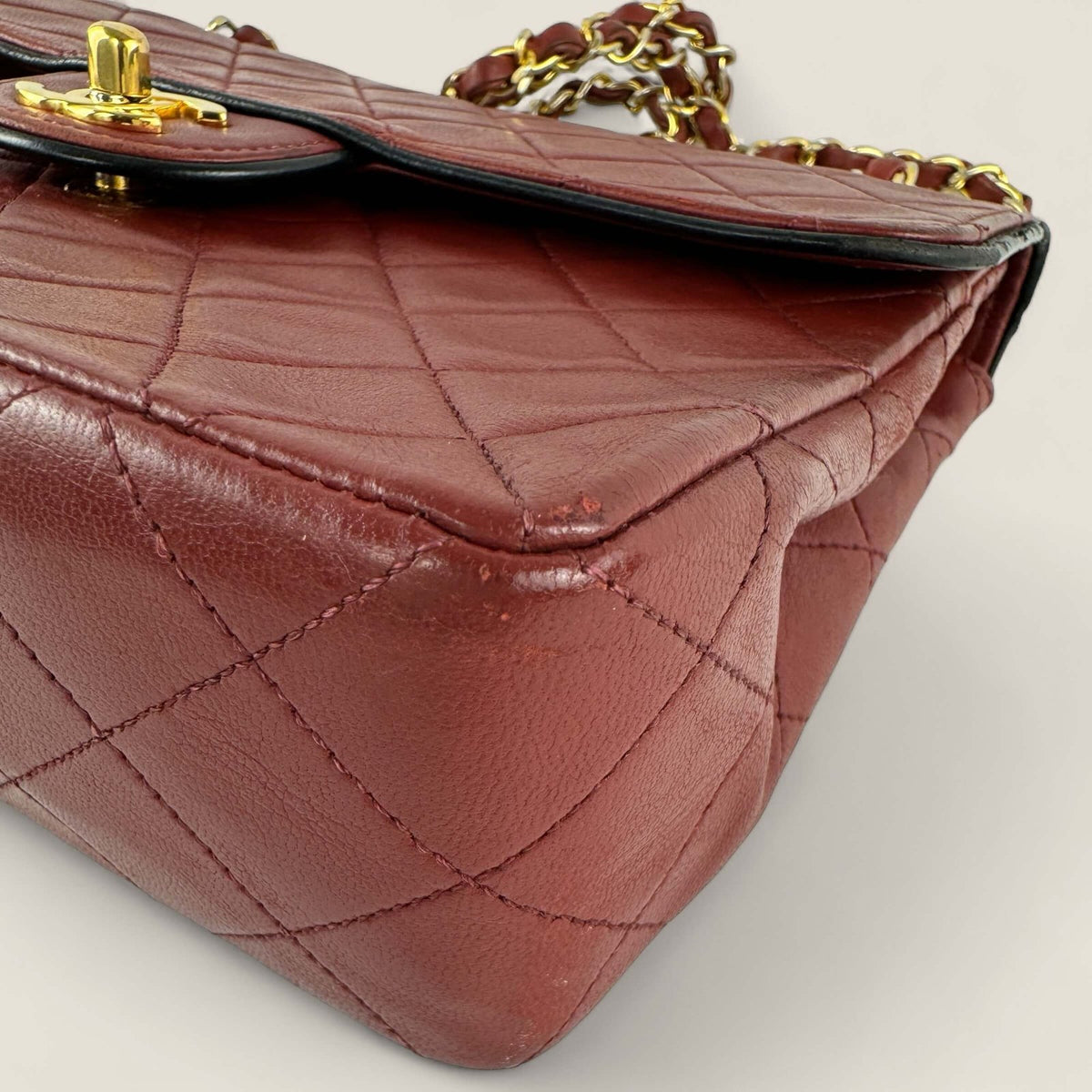 Pre-loved Chanel medium tall single flap red lambskin corners