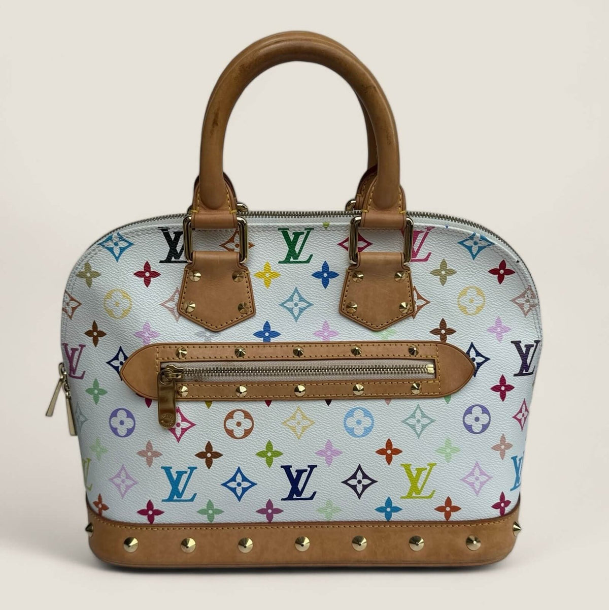 Pre-owned Louis Vuitton X Takashi Murakami Alma multicolor white canvas handbag