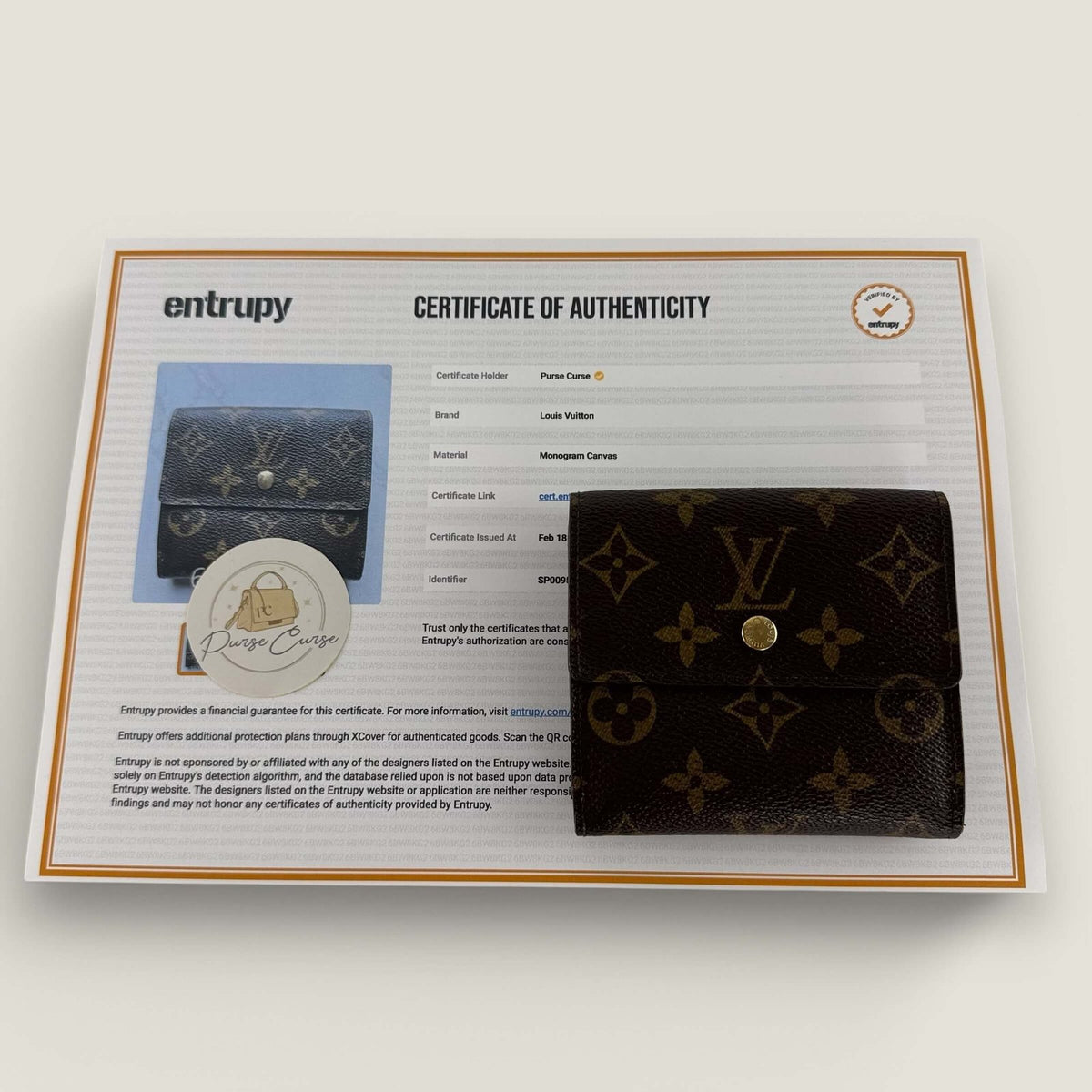 Pre-owned authentic Louis Vuitton wallet small model with Entrupy certificate