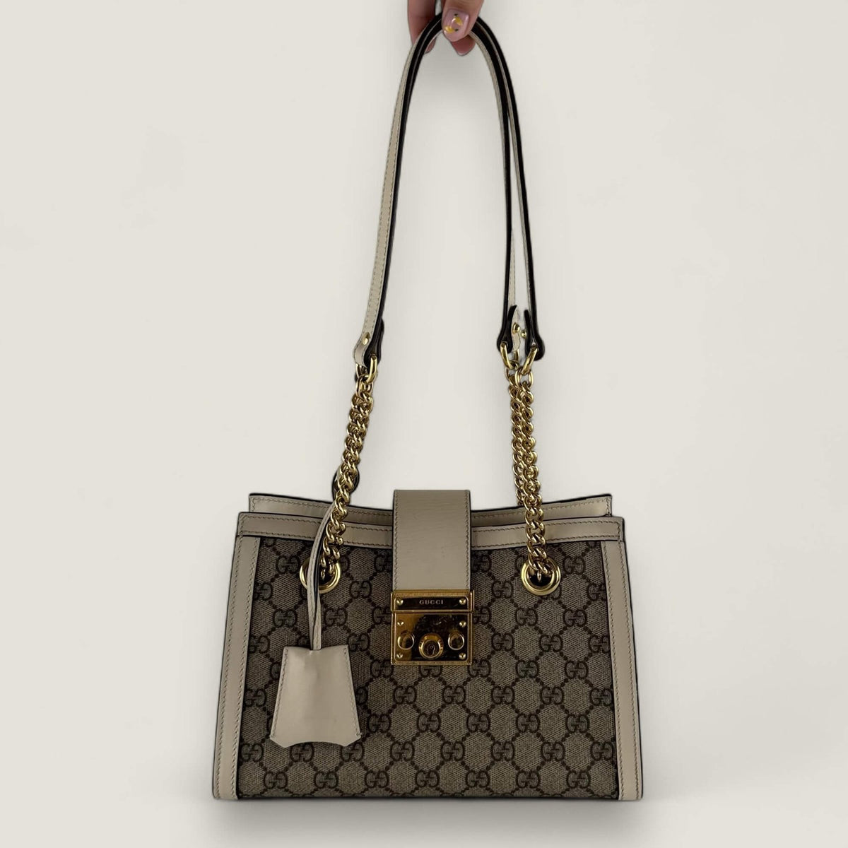 pre-owned Gucci GG supreme padlock tote