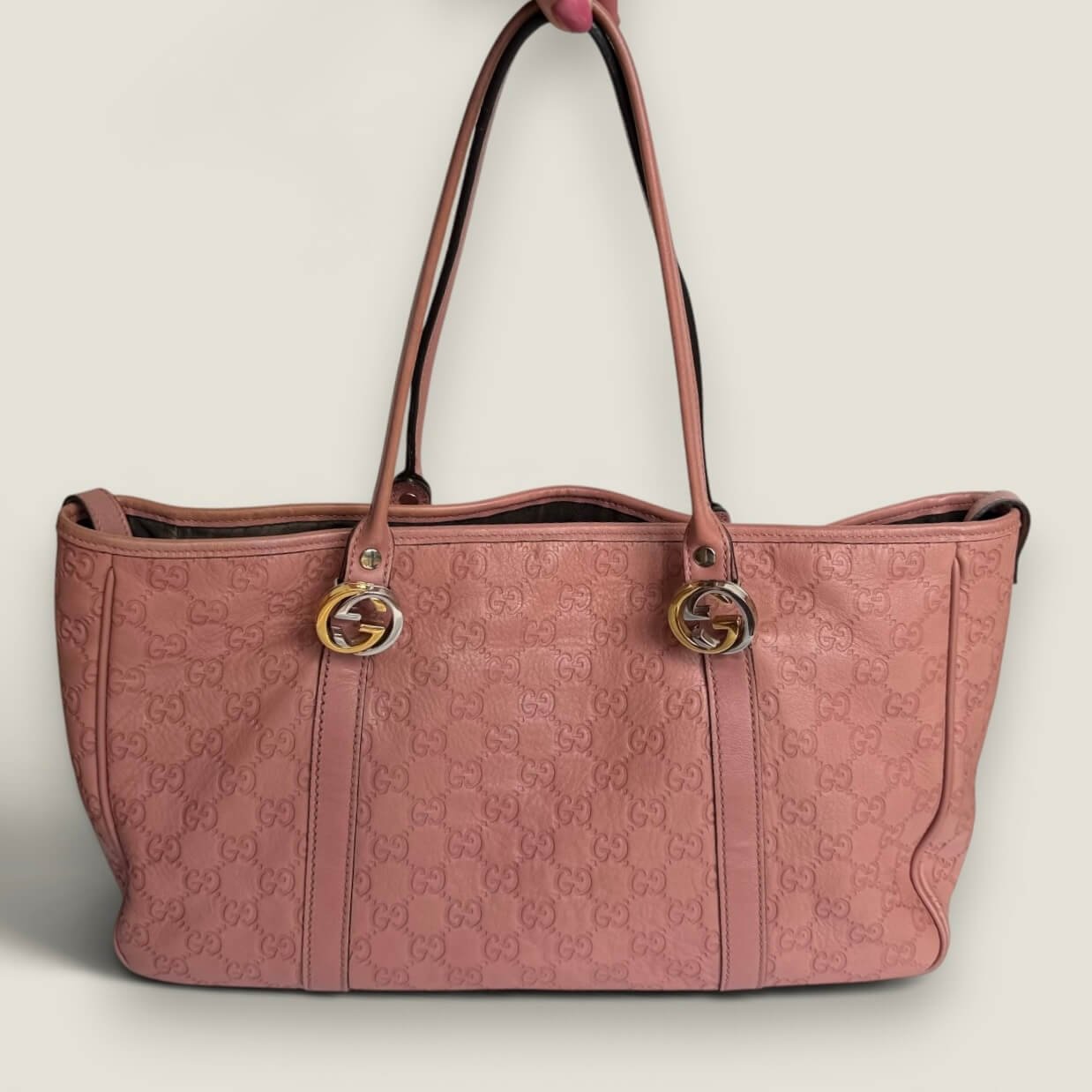 Pre-owned Gucci Guccissima Twins tote bag pink leather