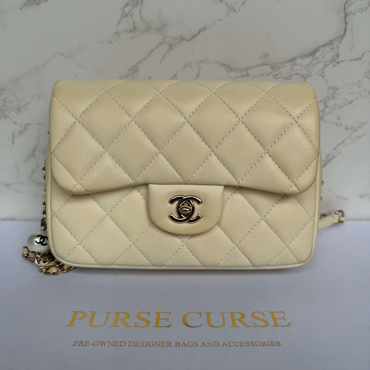 Pre-owned original Chanel flap bag crossbody with pearls
