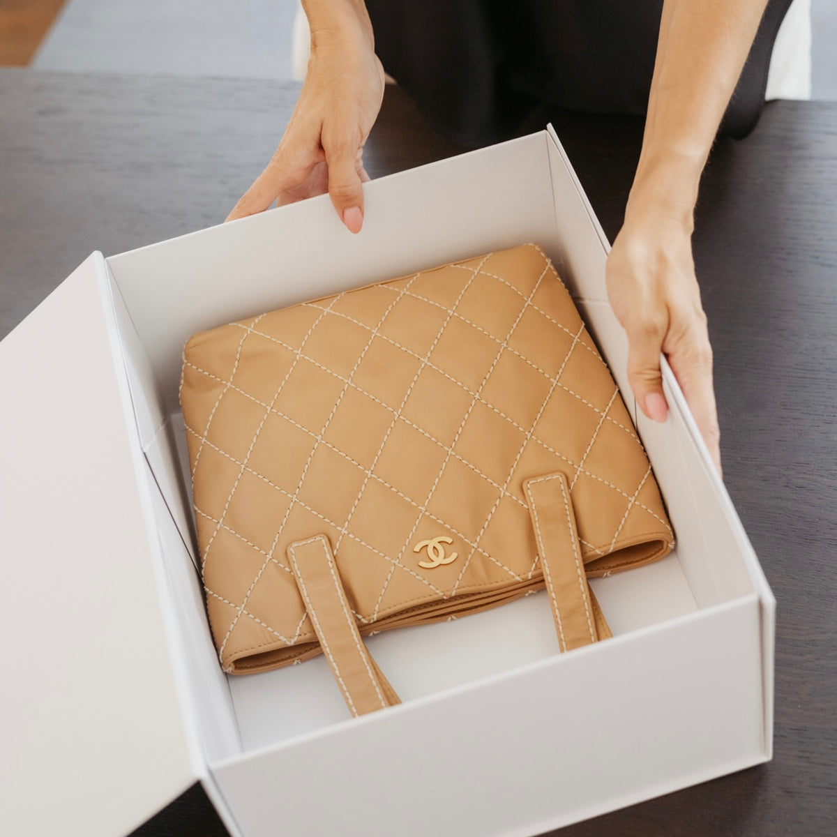 Pre-owned Chanel wild stitch beige tote