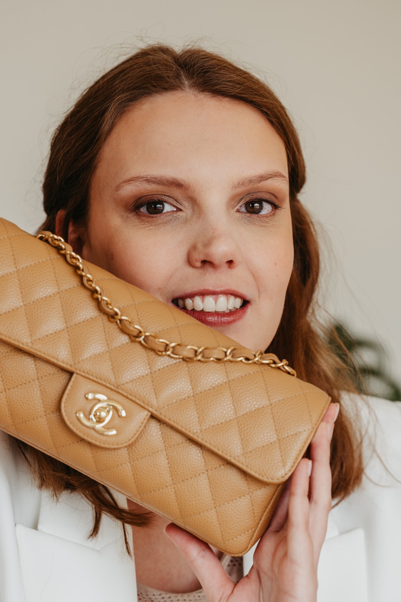 Vintage Chanel east west flap caviar leer 24k vergulde hardware