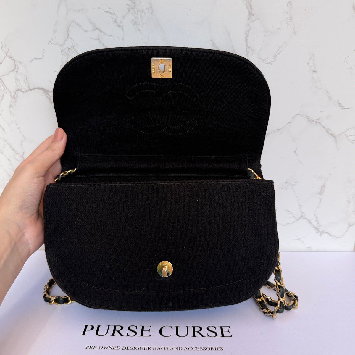 Vintage Chanel tas zwart stof