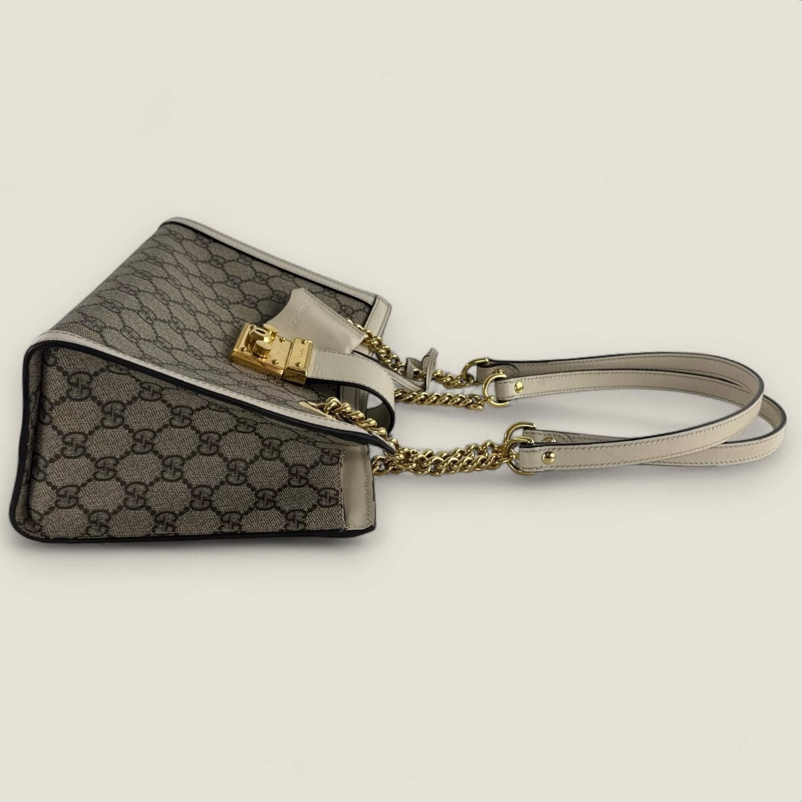side view Gucci padlock tote small white