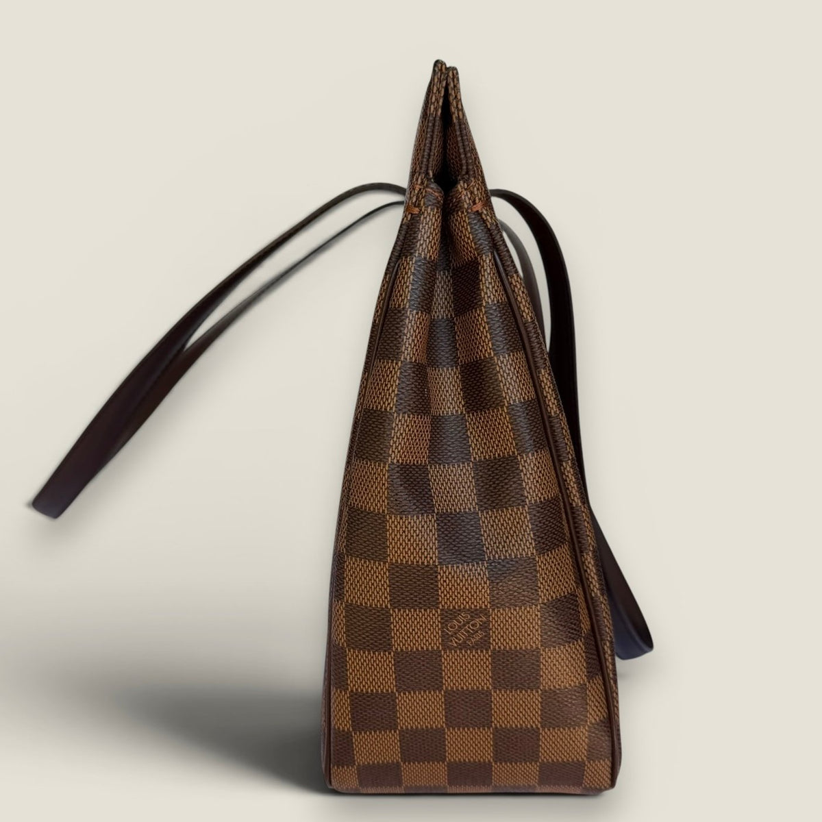 Side view authentic Louis Vuitton Parioli PM Damier Ebene