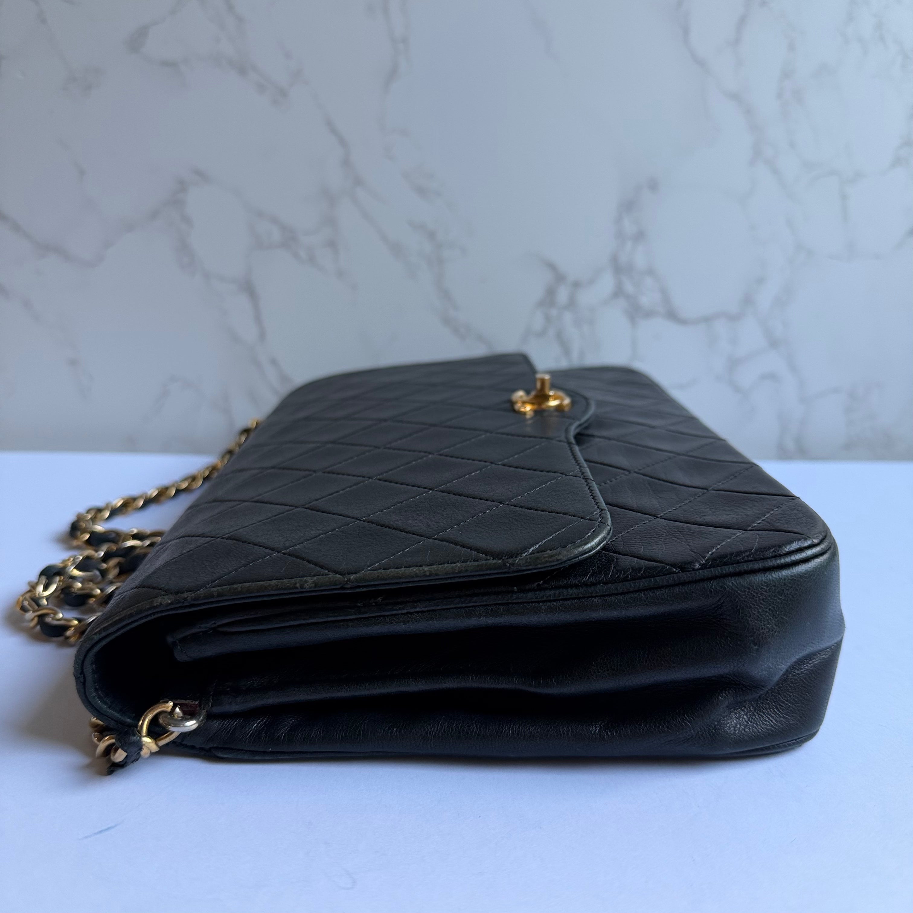 Side view of vintage Chanel lambskin.