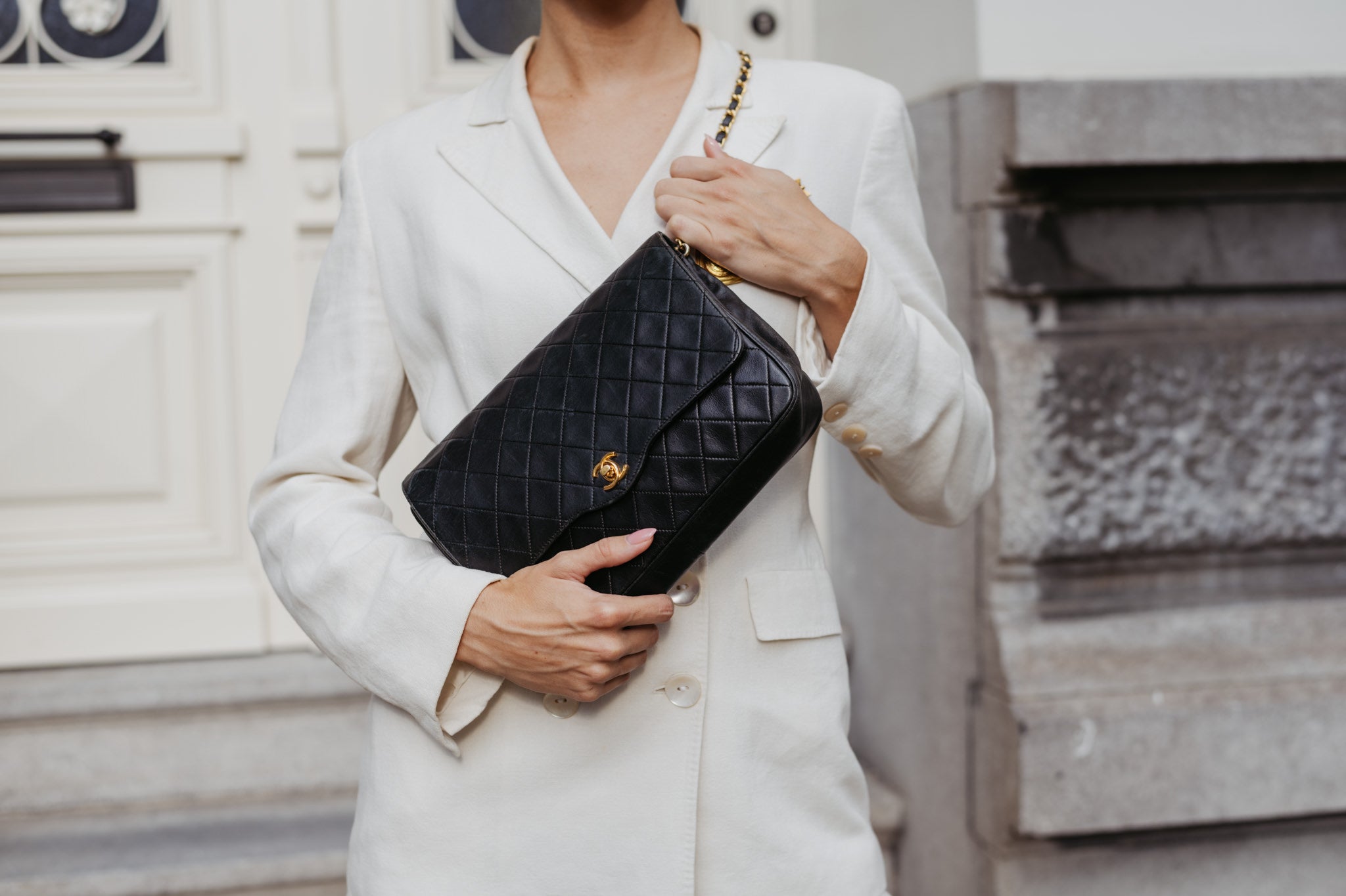 Zwarte Chanel tas lamsleer