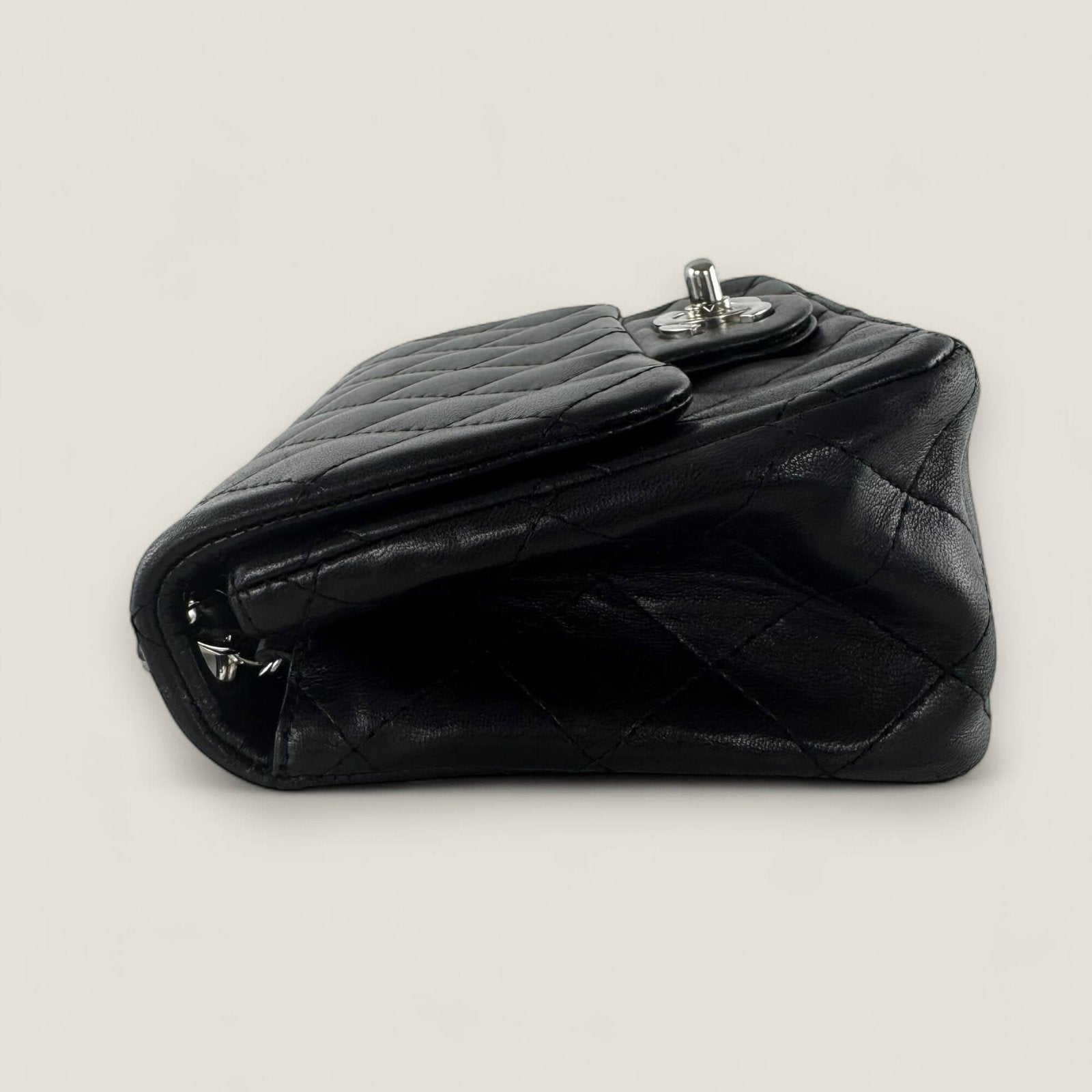 pre-owned Chanel bag mini square black lambskin