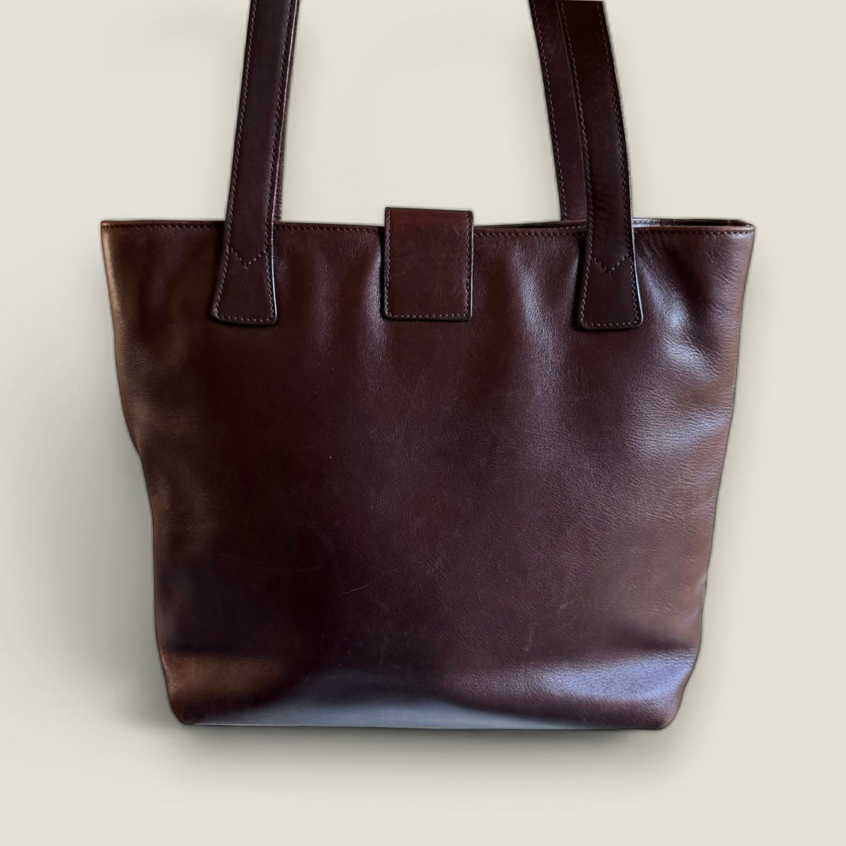 vintage Chanel brown lambskin tote overview full bag