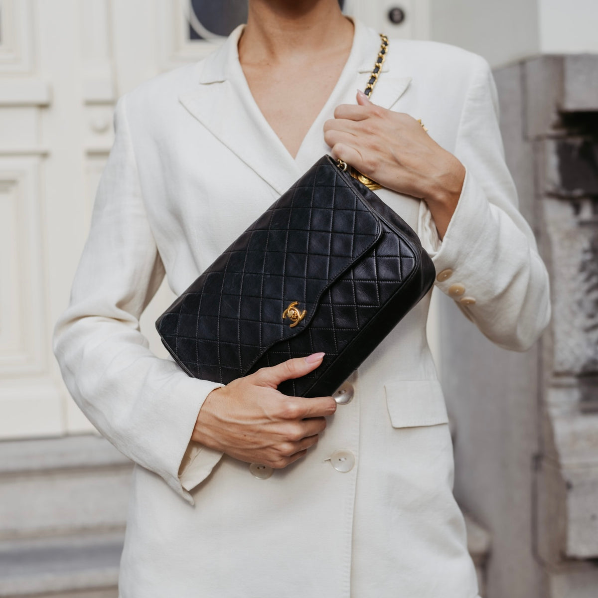 Vintage Chanel single flap black high crossbody